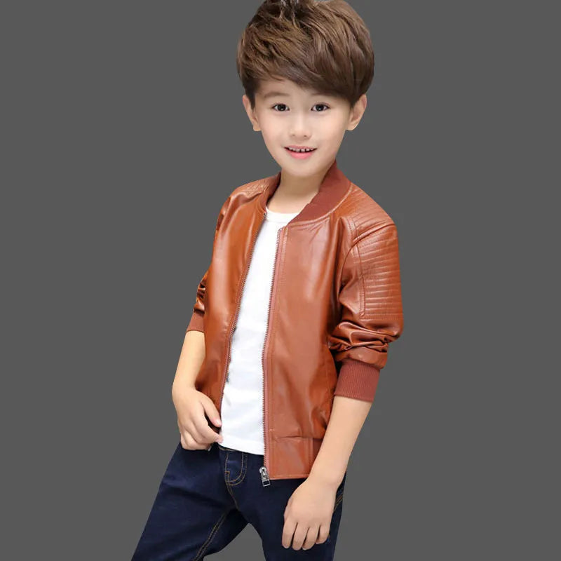 Boys Winter Coat - Warm Velvet  Non-Velvet PU Leather Jacket for 1-11Y Kids - ZOOMNSTORE