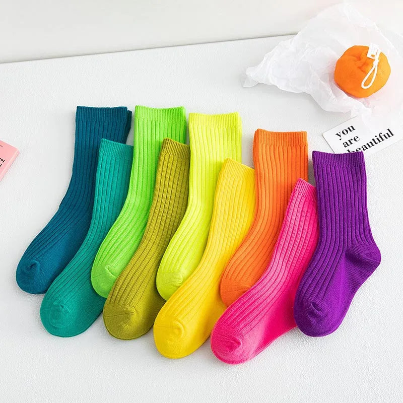 3 Pairs/lot  1 to 10 Years Autumn Winter Socks For Boys Neo Colors Socks On Girls Soft Cotton Students Socks Candy Colors - ZOOMNSTORE