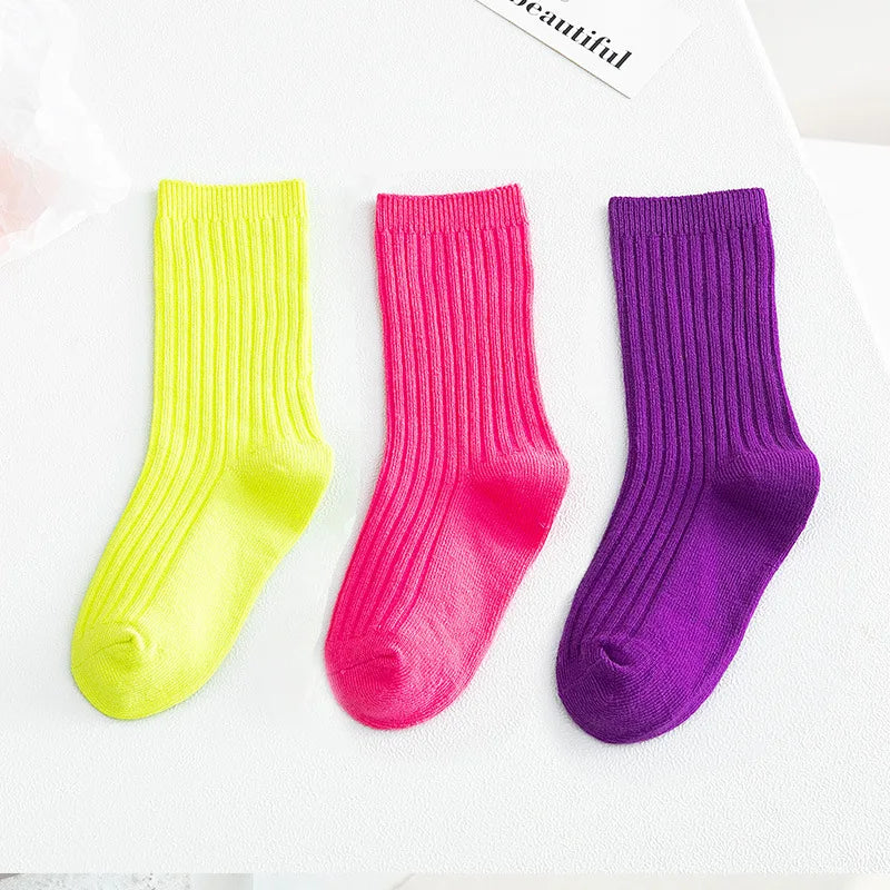3 Pairs/lot  1 to 10 Years Autumn Winter Socks For Boys Neo Colors Socks On Girls Soft Cotton Students Socks Candy Colors - ZOOMNSTORE