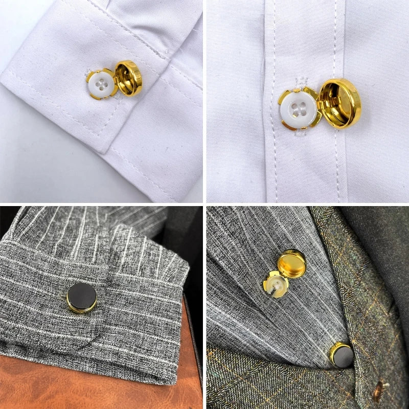 Brass Round Cuff Button Covers - 10pcs Imitation Cufflinks for Mens Formal Shirts and Weddings - ZOOMNSTORE