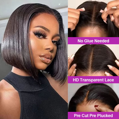 Brazilian Bob Wig - Glueless HD Lace Frontal, Short Straight Remy Human Hair - ZOOMNSTORE