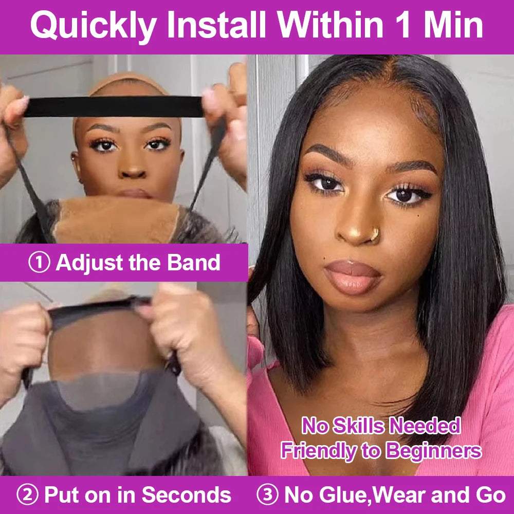 Brazilian Bob Wig - Glueless HD Lace Frontal, Short Straight Remy Human Hair - ZOOMNSTORE