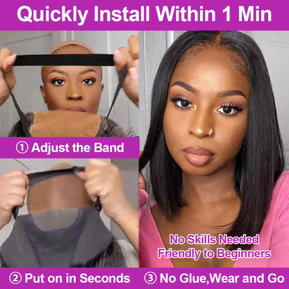 Brazilian Bob Wig - Glueless HD Lace Frontal, Short Straight Remy Human Hair - ZOOMNSTORE