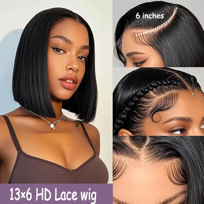 Brazilian Bob Wig - Glueless HD Lace Frontal, Short Straight Remy Human Hair - ZOOMNSTORE