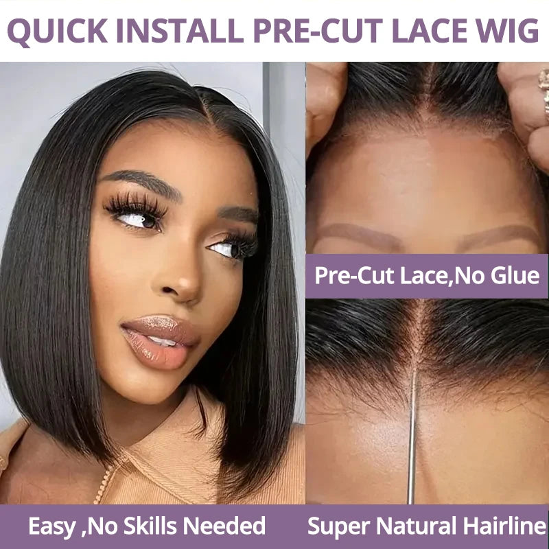 Brazilian Bob Wig - Glueless HD Lace Frontal, Short Straight Remy Human Hair - ZOOMNSTORE