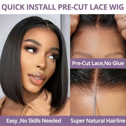 Brazilian Bob Wig - Glueless HD Lace Frontal, Short Straight Remy Human Hair - ZOOMNSTORE