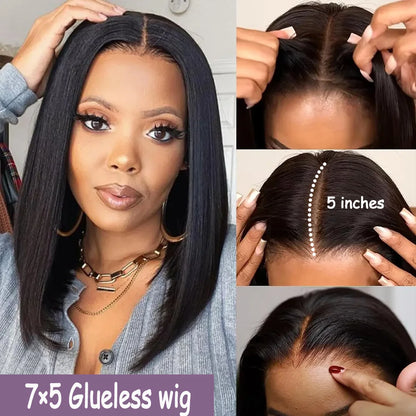 Brazilian Bob Wig - Glueless HD Lace Frontal, Short Straight Remy Human Hair - ZOOMNSTORE