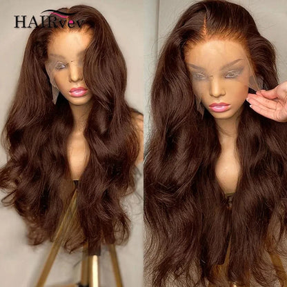 Brazilian Lace Front Wig - Chocolate Brown Body Wave Human Hair, Pre Plucked, Medium Cap Size - ZOOMNSTORE