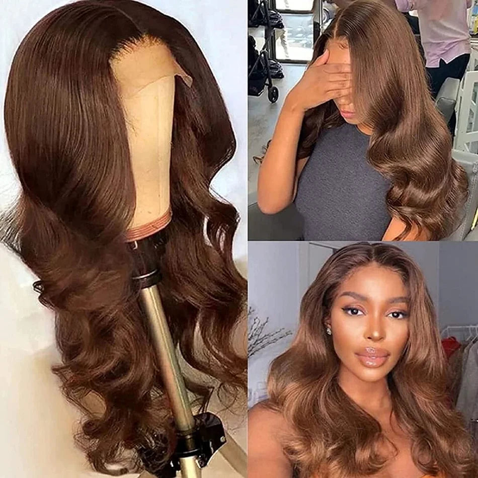 Brazilian Lace Front Wig - Chocolate Brown Body Wave Human Hair, Pre Plucked, Medium Cap Size - ZOOMNSTORE
