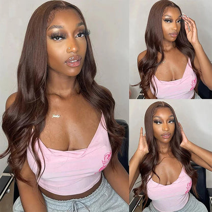 Brazilian Lace Front Wig - Chocolate Brown Body Wave Human Hair, Pre Plucked, Medium Cap Size - ZOOMNSTORE