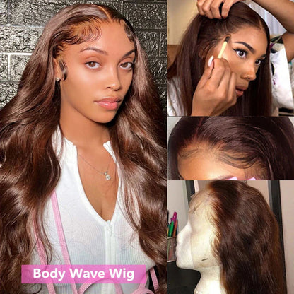 Brazilian Lace Front Wig - Chocolate Brown Body Wave Human Hair, Pre Plucked, Medium Cap Size - ZOOMNSTORE