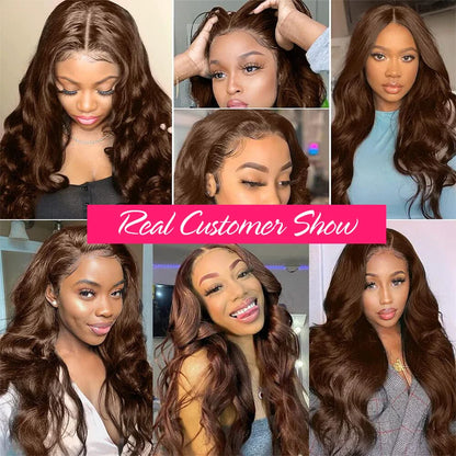 Brazilian Lace Front Wig - Chocolate Brown Body Wave Human Hair, Pre Plucked, Medium Cap Size - ZOOMNSTORE