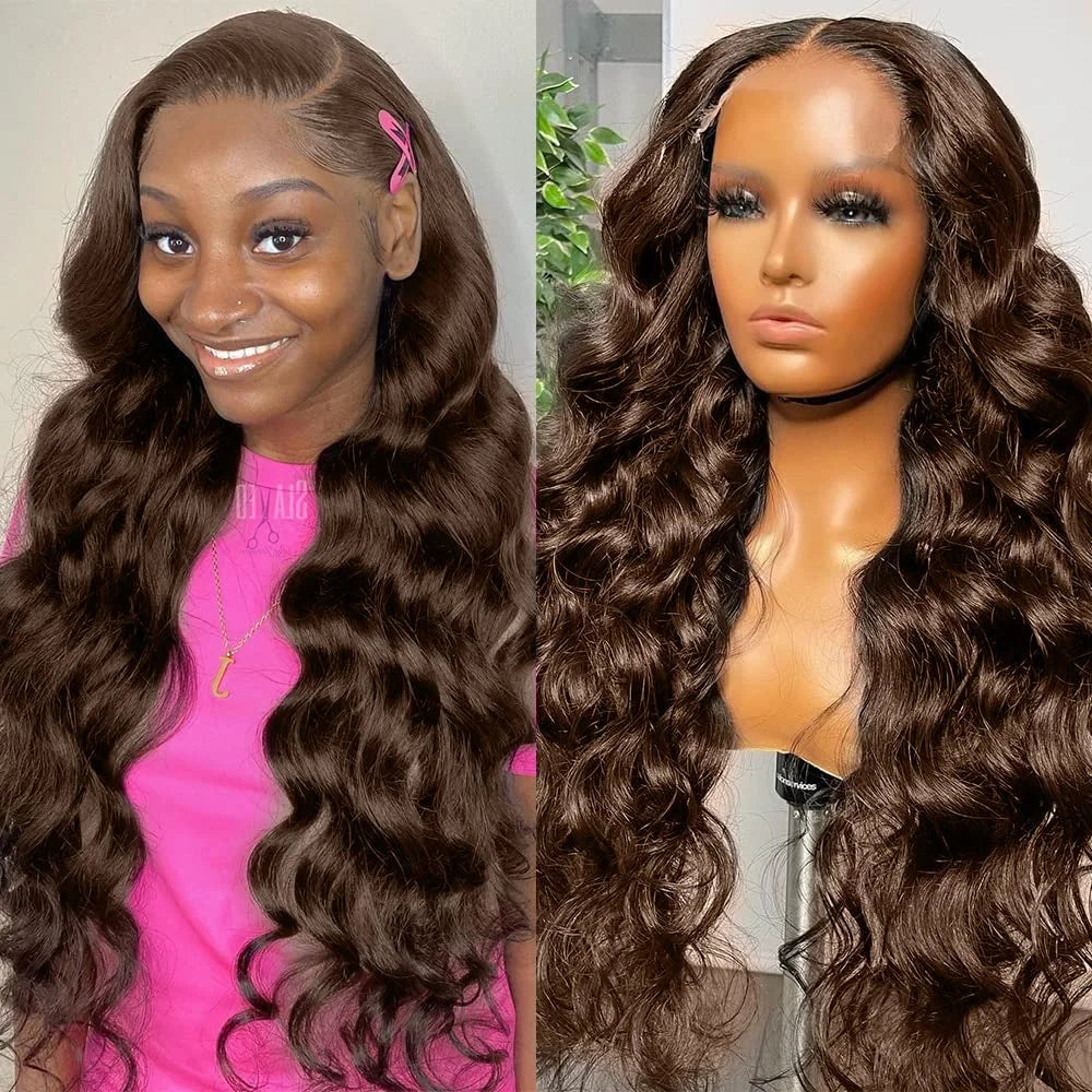 Brazilian Lace Front Wig - Chocolate Brown Body Wave Human Hair, Pre Plucked, Medium Cap Size - ZOOMNSTORE