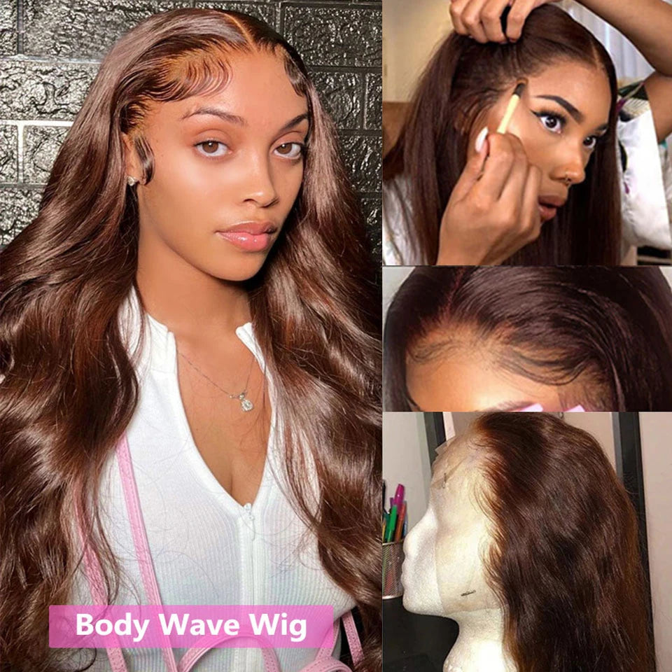 Brazilian Lace Front Wig - Chocolate Brown Body Wave Human Hair, Pre Plucked, Medium Cap Size - ZOOMNSTORE