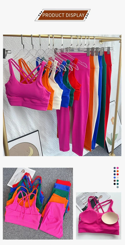 Breathable Yoga Set - Women's Fitness Suit With Cross Back Yoga Top & Peach Butt Pants - ZOOMNSTORE