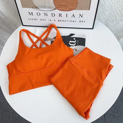 Breathable Yoga Set - Women's Fitness Suit With Cross Back Yoga Top & Peach Butt Pants - ZOOMNSTORE