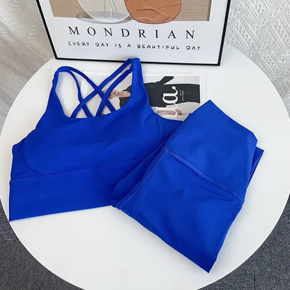 Breathable Yoga Set - Women's Fitness Suit With Cross Back Yoga Top & Peach Butt Pants - ZOOMNSTORE