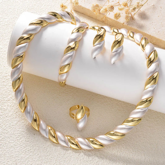 Dubai Classic Four-piece set round Necklace Bracelet Earrings Ring Bridal Wedding Daily Wear Women Jewelry Accessories Gifts - ZOOMNSTORE