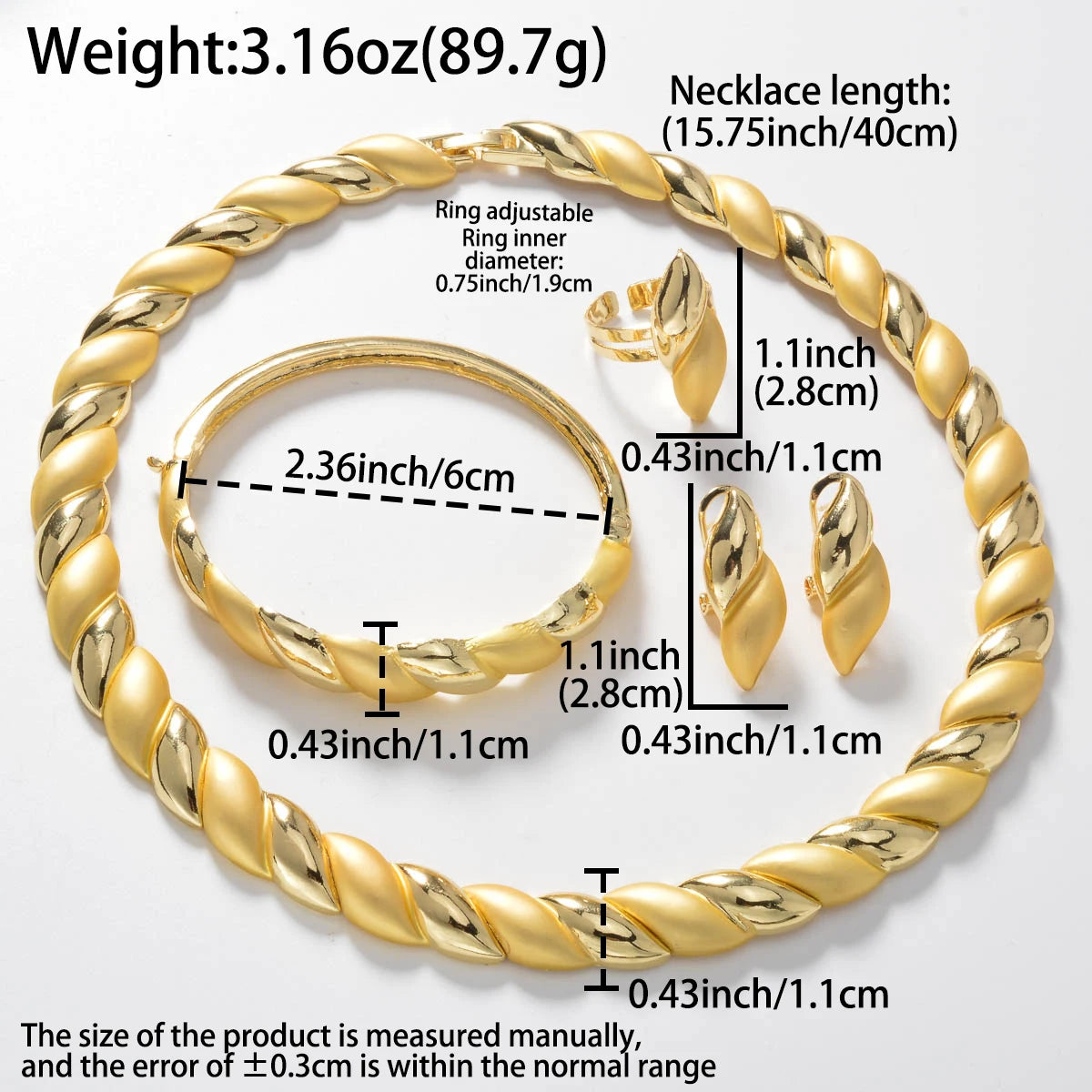 Dubai Classic Four-piece set round Necklace Bracelet Earrings Ring Bridal Wedding Daily Wear Women Jewelry Accessories Gifts - ZOOMNSTORE