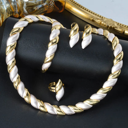 Dubai Classic Four-piece set round Necklace Bracelet Earrings Ring Bridal Wedding Daily Wear Women Jewelry Accessories Gifts - ZOOMNSTORE