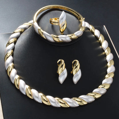 Dubai Classic Four-piece set round Necklace Bracelet Earrings Ring Bridal Wedding Daily Wear Women Jewelry Accessories Gifts - ZOOMNSTORE