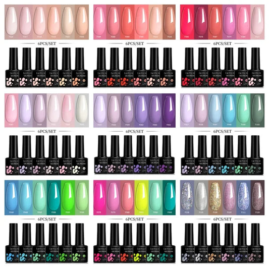 Bright Pink Gel Nail Polish Set - 6Pcs 7ML Semi-Permanent Soak Off UVLED Varnish Kit - ZOOMNSTORE