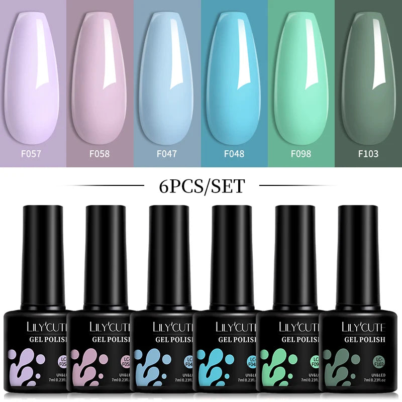 Bright Pink Gel Nail Polish Set - 6Pcs 7ML Semi-Permanent Soak Off UVLED Varnish Kit - ZOOMNSTORE