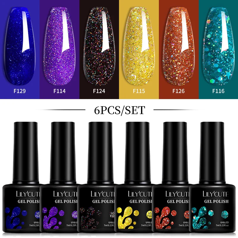 Bright Pink Gel Nail Polish Set - 6Pcs 7ML Semi-Permanent Soak Off UVLED Varnish Kit - ZOOMNSTORE