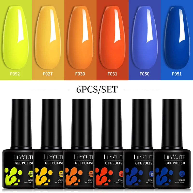 Bright Pink Gel Nail Polish Set - 6Pcs 7ML Semi-Permanent Soak Off UVLED Varnish Kit - ZOOMNSTORE