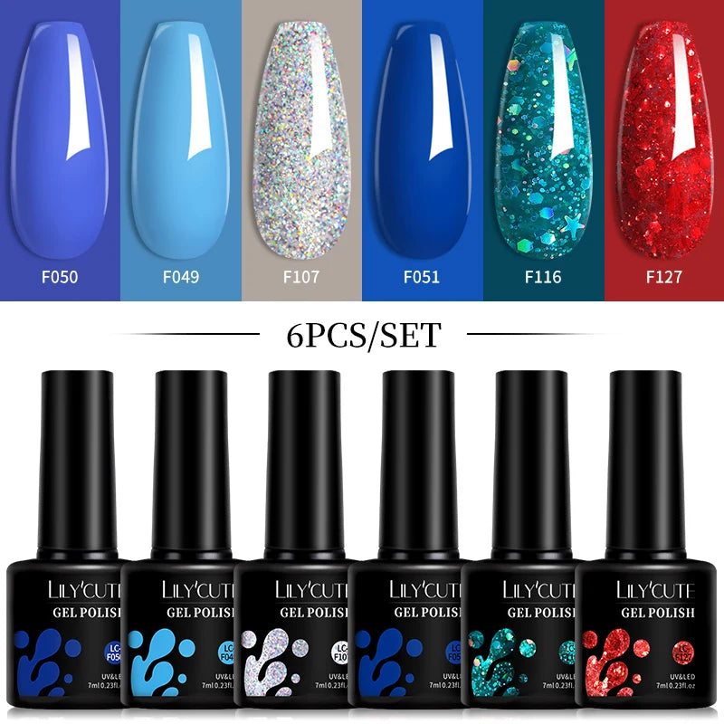 Bright Pink Gel Nail Polish Set - 6Pcs 7ML Semi-Permanent Soak Off UVLED Varnish Kit - ZOOMNSTORE