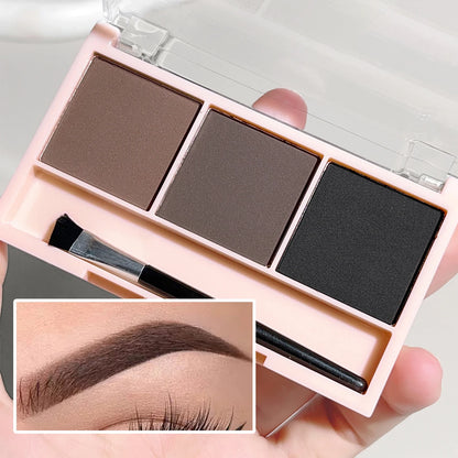 3-Color Brow Powder Set with Brush - Long-lasting Contour Makeup for Natural Look - ZOOMNSTORE