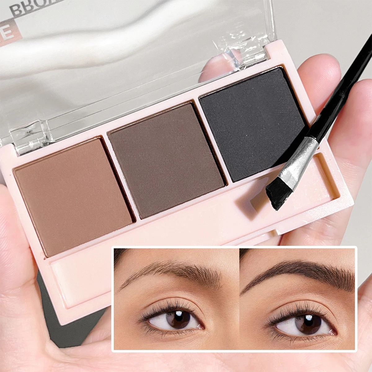 3-Color Brow Powder Set with Brush - Long-lasting Contour Makeup for Natural Look - ZOOMNSTORE