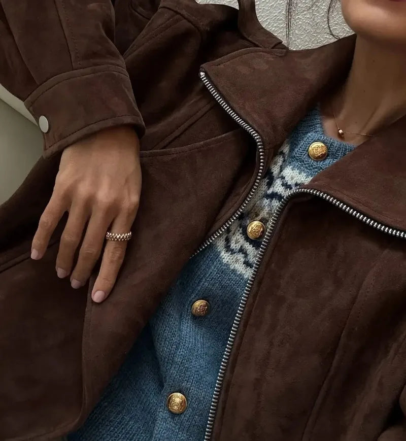 Retro Loose Brown Jacket - Casual European American Style - ZOOMNSTORE
