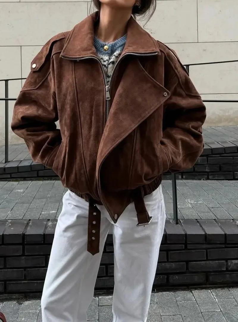 Retro Loose Brown Jacket - Casual European American Style - ZOOMNSTORE