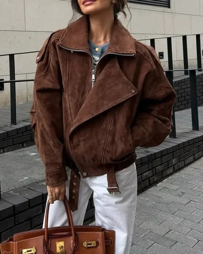 Retro Loose Brown Jacket - Casual European American Style - ZOOMNSTORE