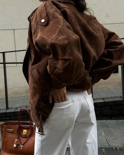 Retro Loose Brown Jacket - Casual European American Style - ZOOMNSTORE