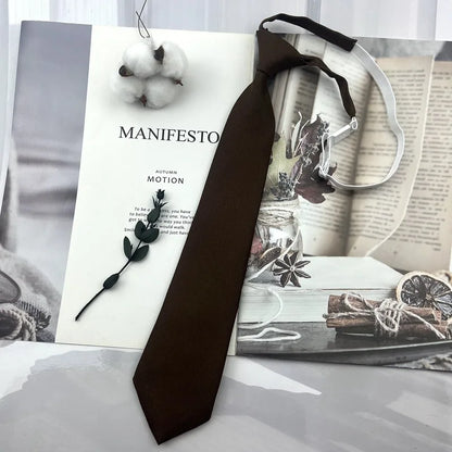 Brown Necktie - Trendy Solid Tie for College Students and Lazy-tie Uniforms - ZOOMNSTORE