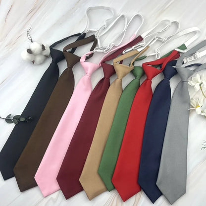 Brown Necktie - Trendy Solid Tie for College Students and Lazy-tie Uniforms - ZOOMNSTORE