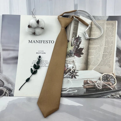 Brown Necktie - Trendy Solid Tie for College Students and Lazy-tie Uniforms - ZOOMNSTORE