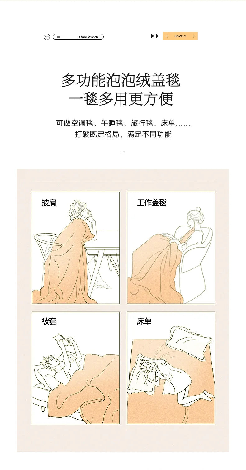 Double-Sided Bubble Fleece Blanket - Gradual Color Change Sofa  Nap Blanket - ZOOMNSTORE