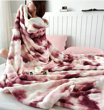 Double-Sided Bubble Fleece Blanket - Gradual Color Change Sofa  Nap Blanket - ZOOMNSTORE