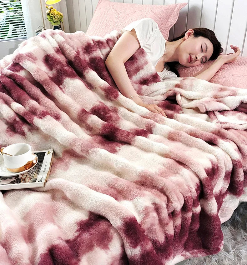 Double-Sided Bubble Fleece Blanket - Gradual Color Change Sofa  Nap Blanket - ZOOMNSTORE