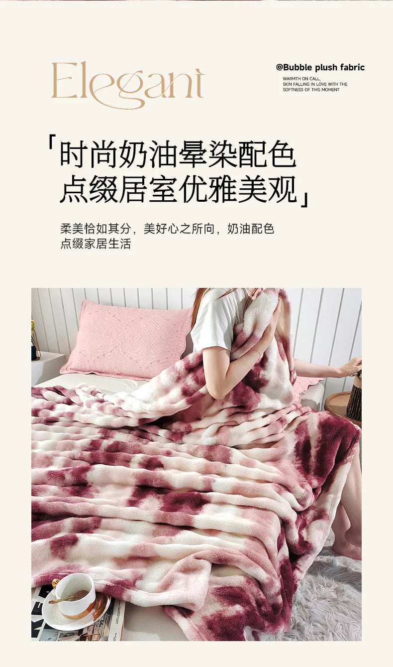 Double-Sided Bubble Fleece Blanket - Gradual Color Change Sofa  Nap Blanket - ZOOMNSTORE