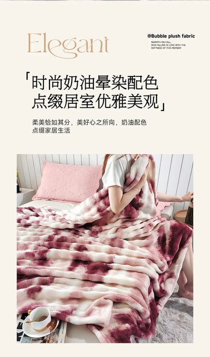 Double-Sided Bubble Fleece Blanket - Gradual Color Change Sofa  Nap Blanket - ZOOMNSTORE