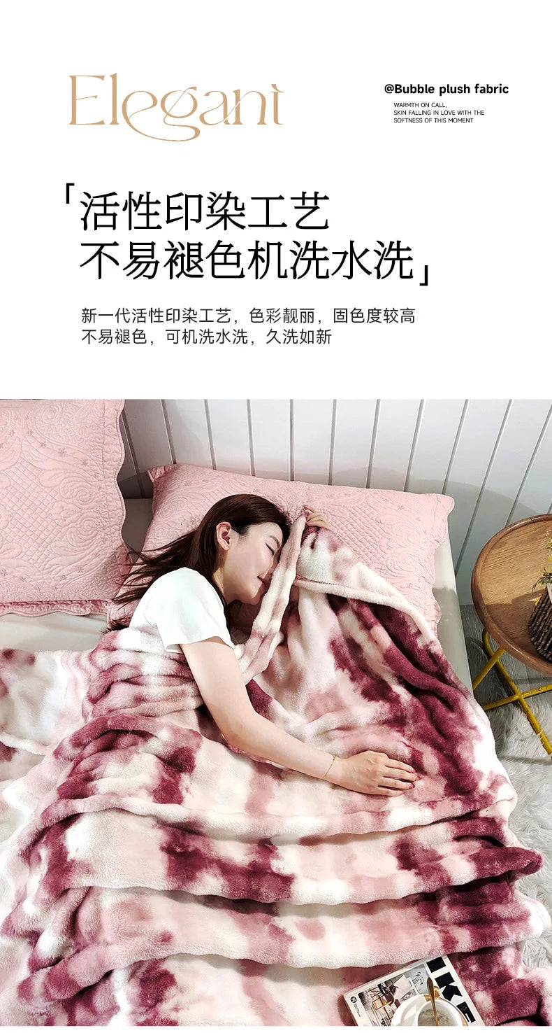 Double-Sided Bubble Fleece Blanket - Gradual Color Change Sofa  Nap Blanket - ZOOMNSTORE