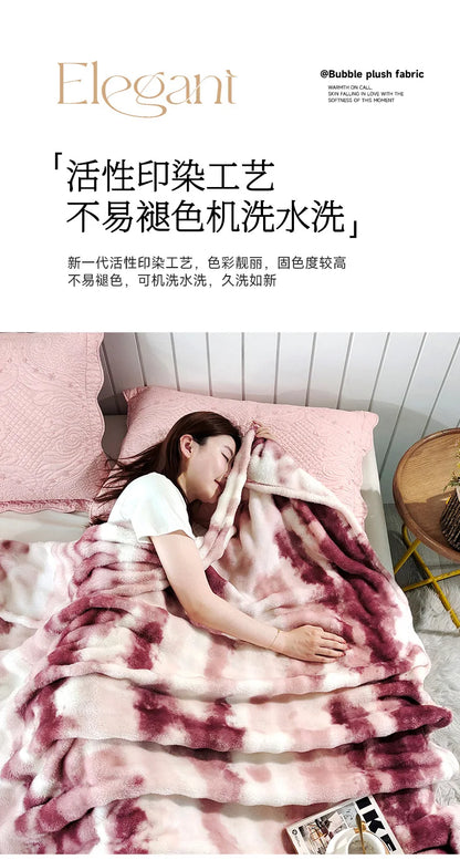 Double-Sided Bubble Fleece Blanket - Gradual Color Change Sofa  Nap Blanket - ZOOMNSTORE