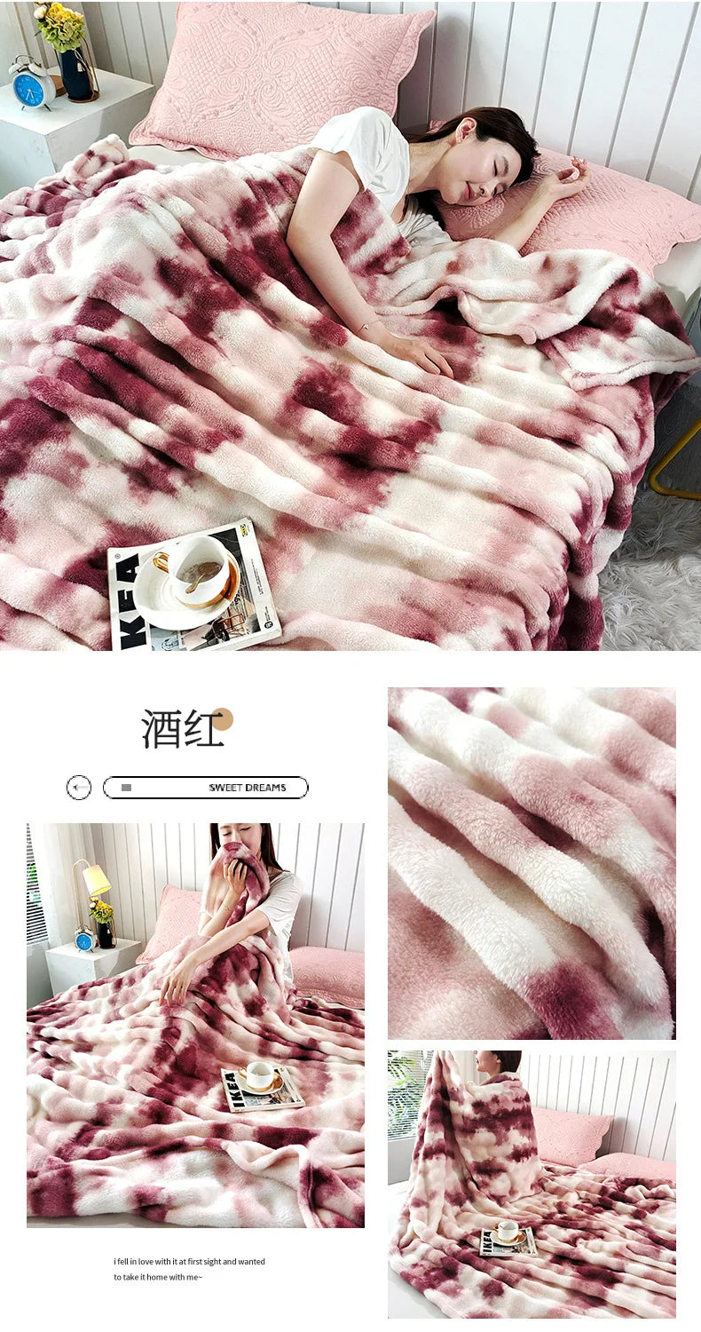Double-Sided Bubble Fleece Blanket - Gradual Color Change Sofa  Nap Blanket - ZOOMNSTORE