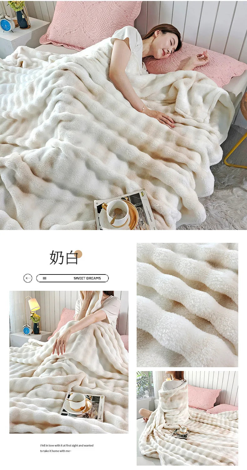 Double-Sided Bubble Fleece Blanket - Gradual Color Change Sofa  Nap Blanket - ZOOMNSTORE