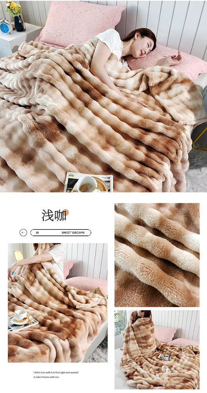 Double-Sided Bubble Fleece Blanket - Gradual Color Change Sofa  Nap Blanket - ZOOMNSTORE