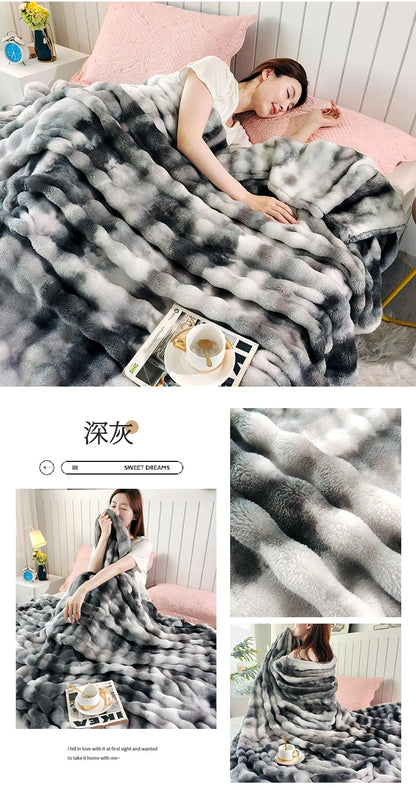Double-Sided Bubble Fleece Blanket - Gradual Color Change Sofa  Nap Blanket - ZOOMNSTORE